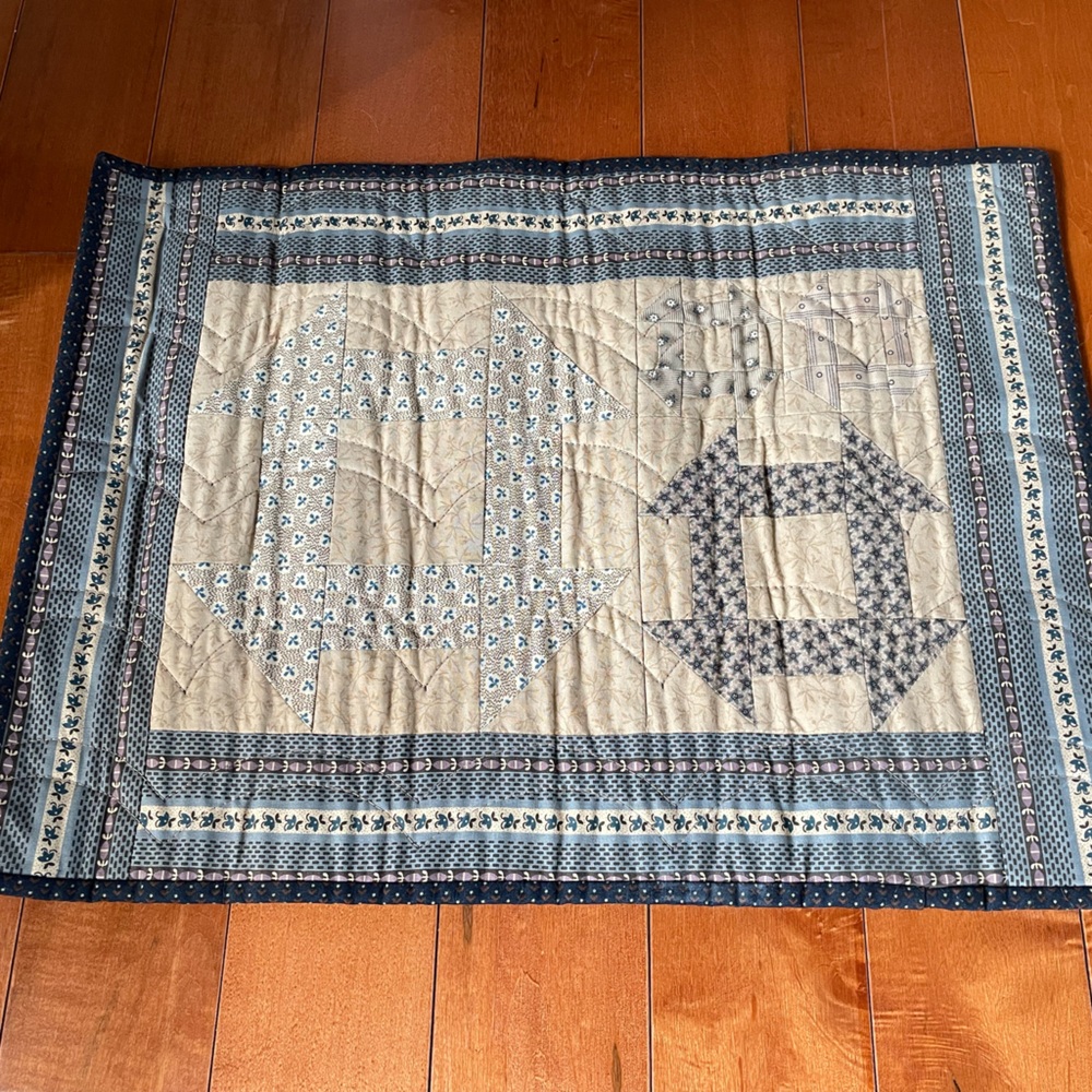 Handmade Patchwork Quilt Wall Hanging - Blue & Cream